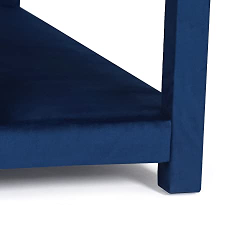 Homebeez Large Square Storage Ottoman Button Tufted Coffee Table Footstool Footrest, Velvet Bench For Living Room Bedroom, Dark Blue #TOP5