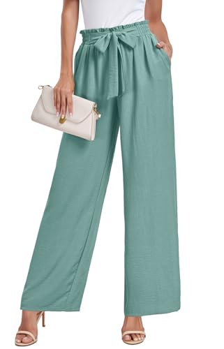 FREEOAK Womens Lounge Trousers Palazzo Paperbag Pants Beach Vacation Summer Work Casuals Business Outfits Paperbags Wide Leg