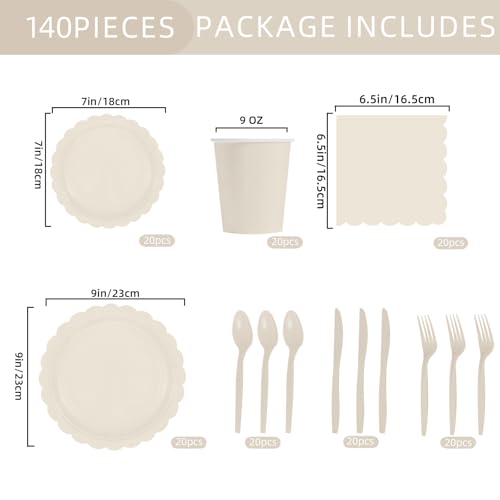 Uikeleexm 140 PCS Sage Green Party Supplies Tableware Set Sage Paper Plates Napkins Cups for Wedding Bridal Shower Birthday Baby Shower Party Decorations, Serves 20 - Image 4