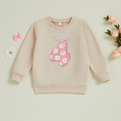 YOKJZJD Toddler Baby Girl 1st 2nd 3rd 4th 5th Birthday Outfit Bow Floral Sweatshirt Long Sleeve T-Shirt Tops Fall Clothes3
