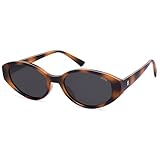  SOJOS Lunettes de soleil polarisées pour femme Ovale Rétro UV400 Protection œil de chat Vintage avec visage large Style SJ2608, monture tortue et verres gris, m