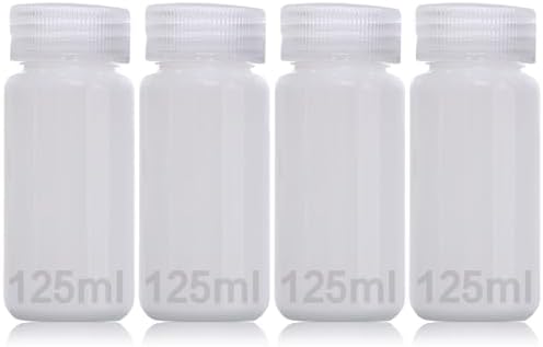 Pack of 4 Wide Mouth Plastic Bottles, 125 ml, Empty Laboratory Bo...