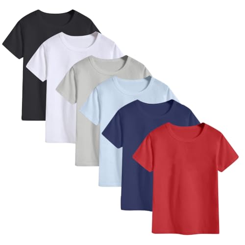 Opiniones de Playeras para Niño los 5 más buscados. 42 Paquete de 6 camisetas de algodón de manga corta para niños y niñas, Negro/Blanco/Gris/Azul Claro/Azul Marino, 9-10 Años