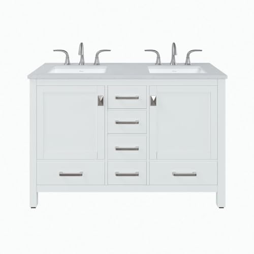 Eviva Aberdeen 48 in. White Double Sink Bath Vanity with Carrara Quartz Top and Undermount Porcelain Sinks