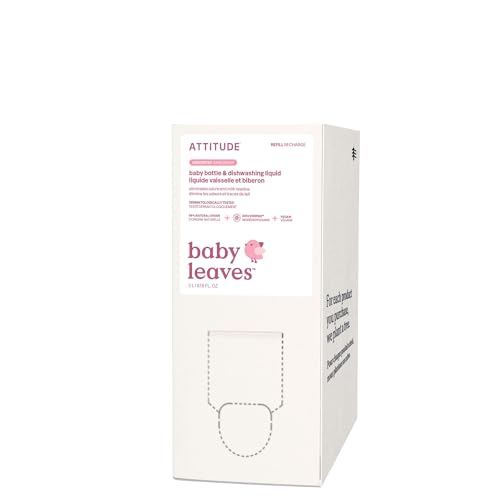 Image of ATTITUDE Baby Dish Soap and Bottle Cleaner, EWG Verified Dishwashing Liquid, No Added Dyes or Fragrances, Tough on Milk Residue and Grease, Vegan, Vegan, Unscented, Bulk Refill, 67.6 Fl Oz