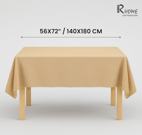 Image of R home 100% Cotton Solid Table Cover | 200 GSM Thick Fabric, Anti-Skid | Machine Washable & Reusable | Ideal for Dining Table & Centre Table, Easy Maintenance (Latte, 56 x 72 Inch)