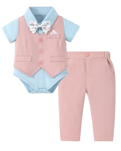 Image of DISAUR Baby Boy Clothes Toddler Boy Outfits 4PCS Gentleman Dress Romper /Vest /Pants /Bow Tie Cotton Suit Sets