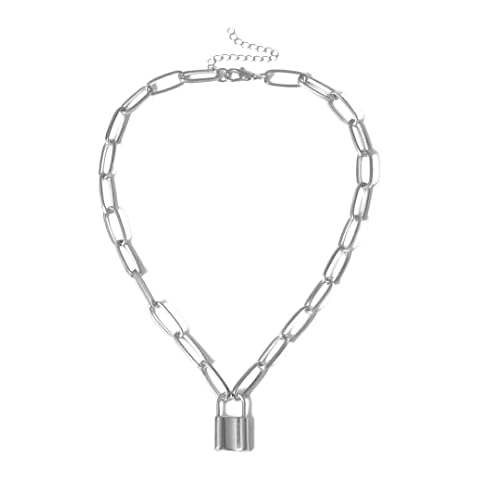 Padlock Necklace Punk Pendant Lock Necklace Charm Silver Cuban Link Chain Gothic Long Chain Padlock Pendant Necklace Choker for Men Women Metal Padlock Chains Cover