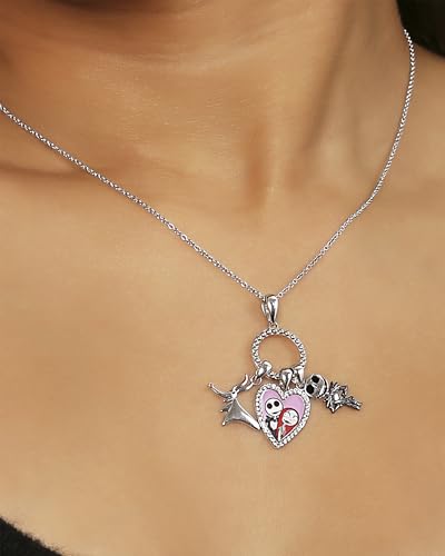 Disney The Nightmare Before Christmas Women's Necklace - Jack and Sally Pendant Necklace with Charms Jewelry2