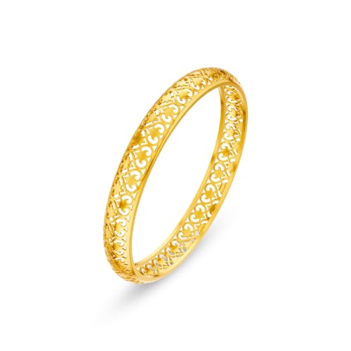 Image of KISNA 9KT Floriance Heart Filigree Gold Bangle For Women | BIS Hallmarked Yellow Gold Bangle | Lightweight Daily Wear Gold Jewellery | Gift for Wife, Mother & Sister | S 2.4 Anna