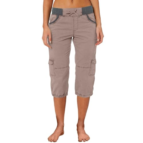 Pedal Pushers for Women, Women's Combat Cargo Pants Solid Multi-Pocket Drawstring Elastic Waist Sports Long Pants