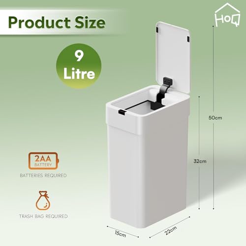 Image of House of Quirk Automatic Touchless Trash Can 9L | Motion Sensor Smart Dustbin | IPX5 Waterproof Bathroom Garbage Bin for Home, Office & Dorm (White)