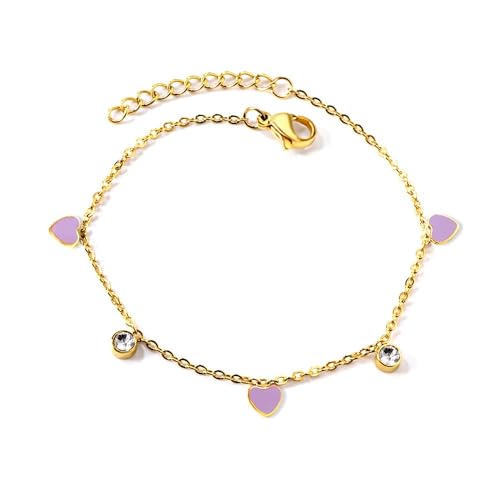 Image of Lavender Heart 18K Gold Plated Bracelet for Girls | Anti Tarnish Hypoallergenic Kids Charm Bracelet | Pack of 1