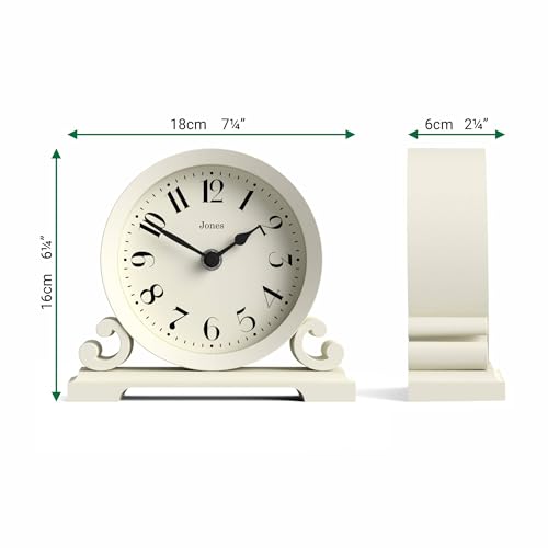 JONES CLOCKS® Saloon Mantel Clock | Small Traditional Double Scroll Design | Pale Cream | Contemporary Classic Style for Desk, Table, Shelf or Bedside by JONES CLOCKS - Image 3