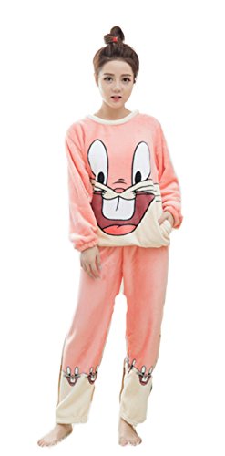 Auspicious beginning Mujeres Sueltan el Pijama de Franela de Dormir Set Precioso camisón Homewear