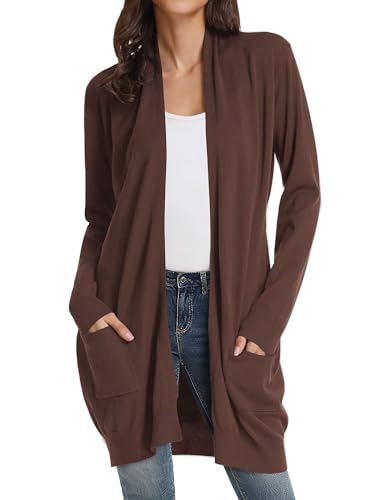Image of GRACE KARIN Long Cardigan for Women Lightweight Open Front with Pockets | Oversized Cardigan Sweaters for Women, Soft Knit, Casual Fall Clothes, Layering Piece for Fall, Winter & Office Wear