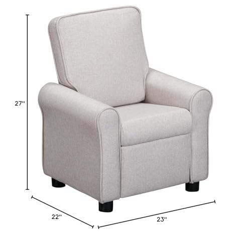 Image of Olive & Opie Jordan Kids /Toddler Push Back Recliner Chair, Lounge Sofa for Boys & Girls Ages 3 and Up, Soft Upholstery, Greige