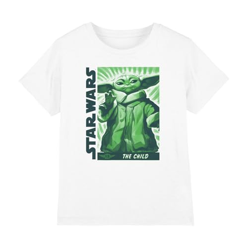 Cotton Soul Star Wars Mandalorian Green Grogu Kids T Shirt, White, 9-10 Years