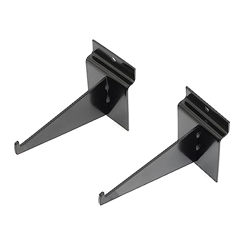 4” Shelf Brackets Attach to Slatwall, Holds Light and Medium Weight Shelving for Retail Displays or Home Use (2, Black)