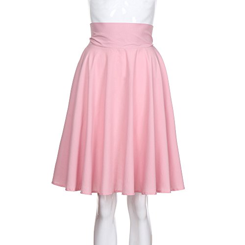 NREALY New Women's Solid Flared Retro Casual Knee Length Pleated Midi Office Work Skirt3