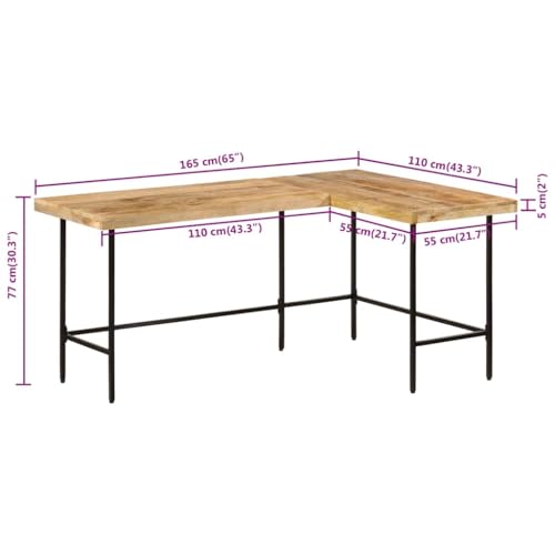 Bureau d'angle en bois de manguier massif et fer rustique pour espace élégant - 3