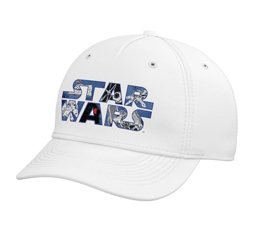 Star Wars Logo Millennium Falcon and Death Star Adjustable Printed Baseball Hat White