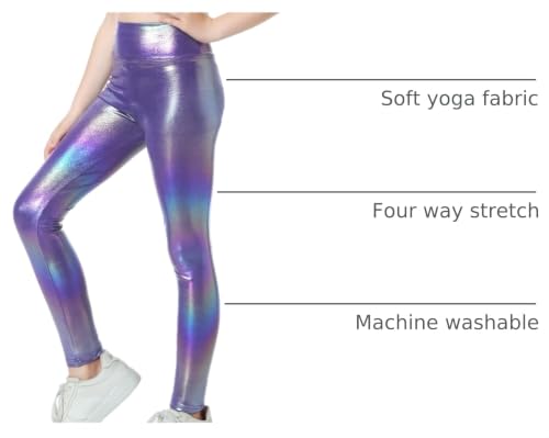 Gnainach Girls Metallic Leggings High Waist Stretch Size 11-12Y Purple by Gnainach - Used condition - US$13.12