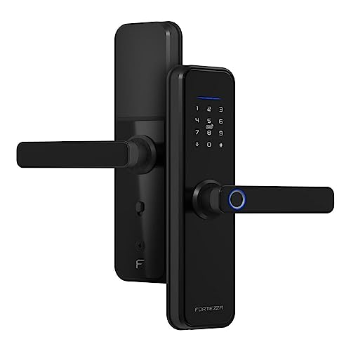 fortezza fechadura eletrônica digital inteligente, alta segurança, embutir, zigbee - biometria, senhas, cartão, aplicativo e chave mecânica, compatível com alexa*, fze01bk, preto