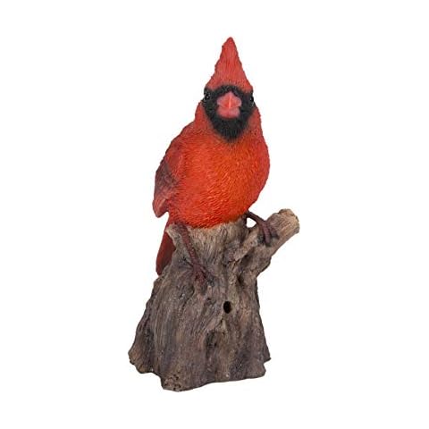 Hi-Line Gift Motion Activated Singing Cardinal Standing ON Stump, Red Cover