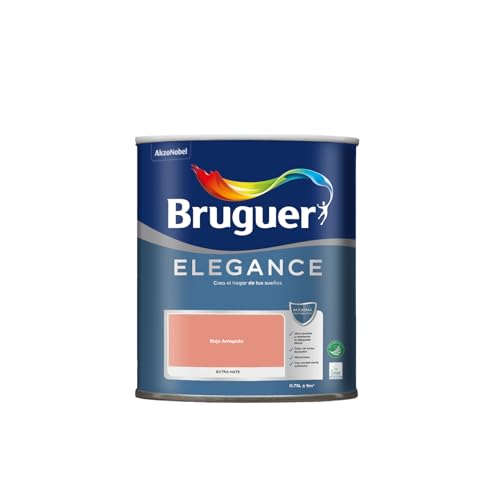 BRUGUER Elegance Pintura Monocapa Extra Mate para Paredes y Techos, Interior y Exterior protegidos, Ultra Lavable, Resistente al Desgaste y Manchas, Con conservante Antimoho, Rojo Amapola 750 ml