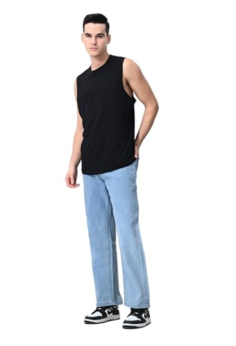 Image of Comfits Men's Loose Fit Baggy Jeans, Sky Blue, Straight Leg, Casual Denim