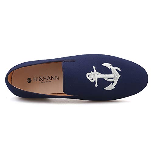 HI&HANN Men Canvas Loafers with Anchor Embroidery Shoes Slip-on Dress Loafer Smoking Slipper Male's Flats3
