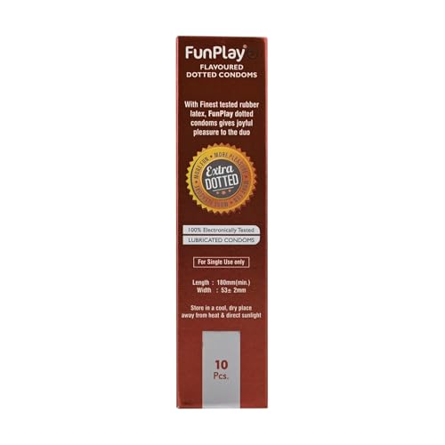 Image of FunPlay Chocolate Flavoured Dotted Condoms - 10 Pcs | Extra Dotted for Maximum Stimulation | Smooth Lubricated Premium Latex Condoms for Men | Long-Lasting Protection & Comfort