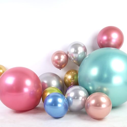 Image of KALOR Metallic Rose Gold Balloons, 100 pcs 5 inch Thick Latex Chrome balloons for Balloon Garland Arch, Birthday Decoration, Wedding Party, Baby Shower Decorations