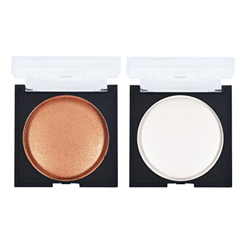 Oblher Face Illuminator Highlighter And Lightweight Shimmer Bronzer Fine Powder Glow Kit（White & Bronzer ）, Retouching Facial Contours Hypoallergenic Long-Lasting Makeup Sweatproof And Waterproof, Cruelty Free #TOP3