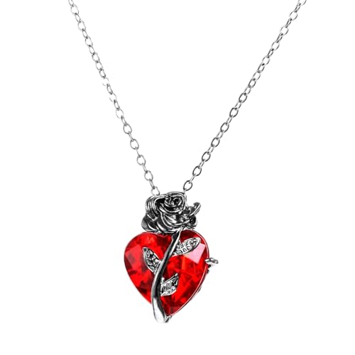 Mabor Collier avec pendentif gothique en forme de cœur rose rouge, emo grunge, bijoux noirs, accessoires pour femmes et hommes, collier esthétique