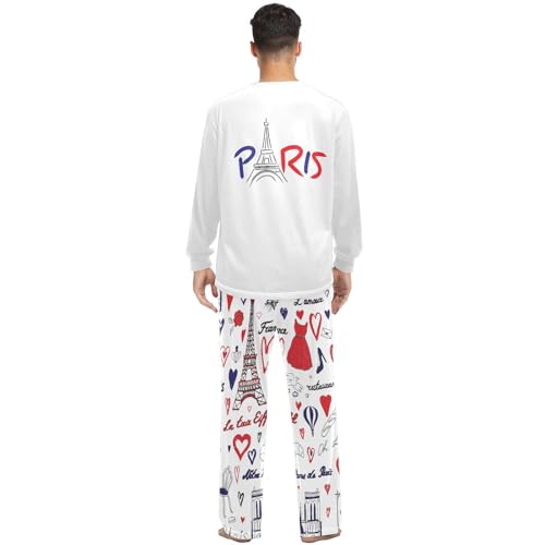 Fustylead Paris Letter with Eiffel Tower Unisex Pajama Set 2PCS Long Sleeve Soft Lounge Set with Pocket for Men Women3