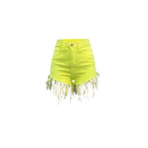 Zaxicht Women's High Waisted Denim Shorts, Frayed Raw Hemline Ripped Tassels Jeans Short Pants Club Wear (Yellow, L) #TOP2