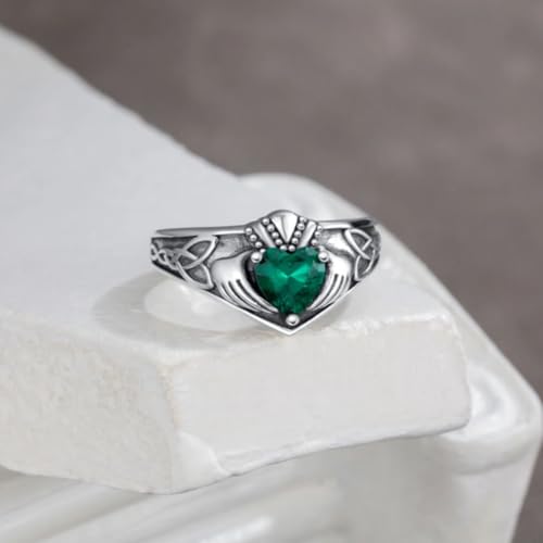 Celtic Knot Claddagh Ring for Men S925 Sterling Silver Oxidized Heart Birthstone Claddagh Ring Cool Irish Jewelry for Men Husband Anniversary Free Engraved Size 4 to 164