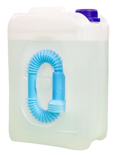 Envase de AdBlue de 10 litros con una boquilla azul para facilitar el vertido
