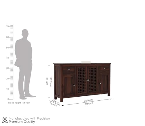 Image of SHIKHA WOOD CRAFT Solid Sheesham Wood Sideboard Cabinet with 2 Drawers and 4-Doors | Multipurpose Wooden Storage Organizer Furniture for Living Room, Crockery, Bedroom and Kitchen (Walnut Finish)