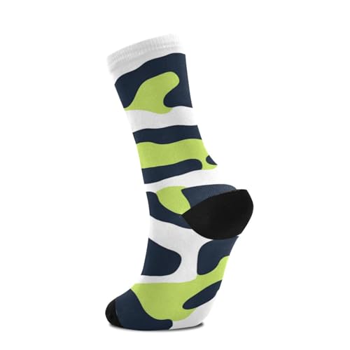 Leopard Print Lime Green and Navy Blue Fashion womens crew socks running athletic wicking black socks for men (2-Pair)4