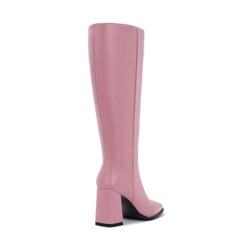Image of Knee High Boots for Women - Wide Calf Boots with Zipper, Square Toe Tall Leather Boots, Chunky Heel Fashion Long Boots