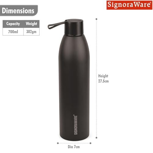 Image of SignoraWare Laguna Vacuum ISI Certified Stainless Steel Bottle | Airtight & Leakproof | Retain Freshness For Hours | Ergonomic Design | Ideal for School, Office, Gym Or Outdoors (700ml | Black)