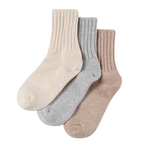 MELUSA Cashmere Wool Camp Socks for Women, 3 Pairs Super Warm Cozy Winter Gift Crew Socks