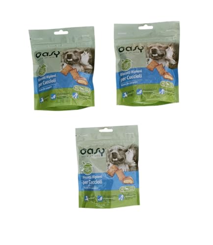 Oasy Snack Per Cani-Biscotti Ripieni per Cuccioli -OFFERTA-3 Buste da 70 g.