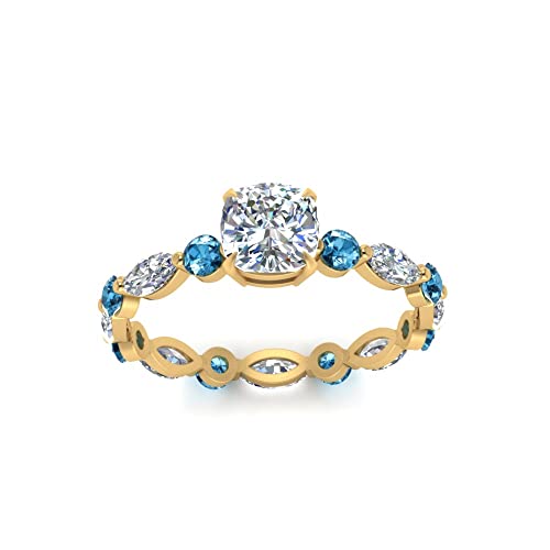 Image of 55Carat Choose Your Gemstone Marquise and Round Eternity Engagement Ring Yellow Gold Plated Cushion Shape Side Stone Engagement Rings Lightweight Office Wear Everyday Gift Jewelry US Size 4 to 12