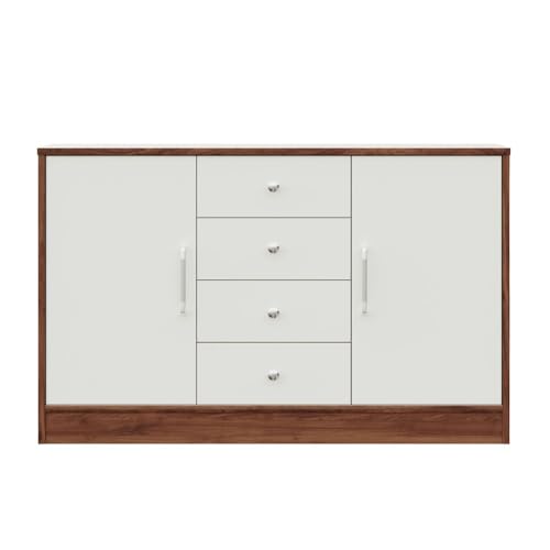 Image of Wakefit Engineered Wood Sideboard | 1 Year Warranty | Storage Cabinet for Home Kitchen Living Room | 2 Closed Compartments & 4 Drawers | Uruk - Columbia Walnut and Frosty White
