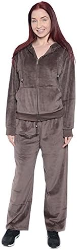 Fancy Jade Women's Plus Size Athletic Soft Velour Zip Hoodie and Sweat Pants Set (Brown, 1X)