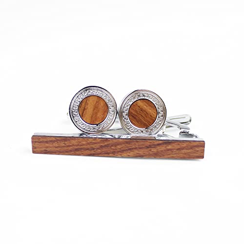 Rustic Vintage Rosewood Wooden Round Cufflinks And Tie Clips Set With Organizer Box For Men Father Husband Boyfriend Christmas Gift #TOP4